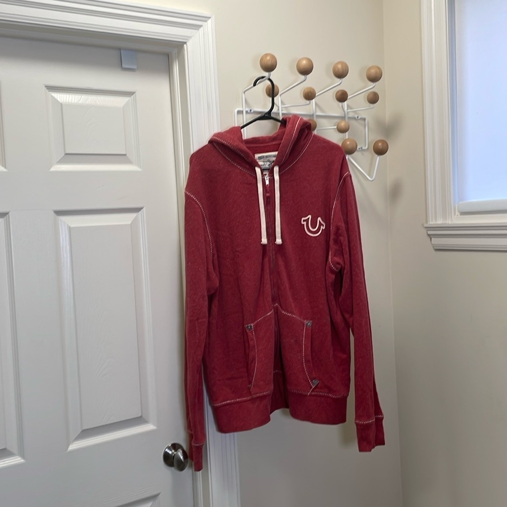 True Religion - Long Sleeve Zip Up Hoodie - Heather Red - 2XL
